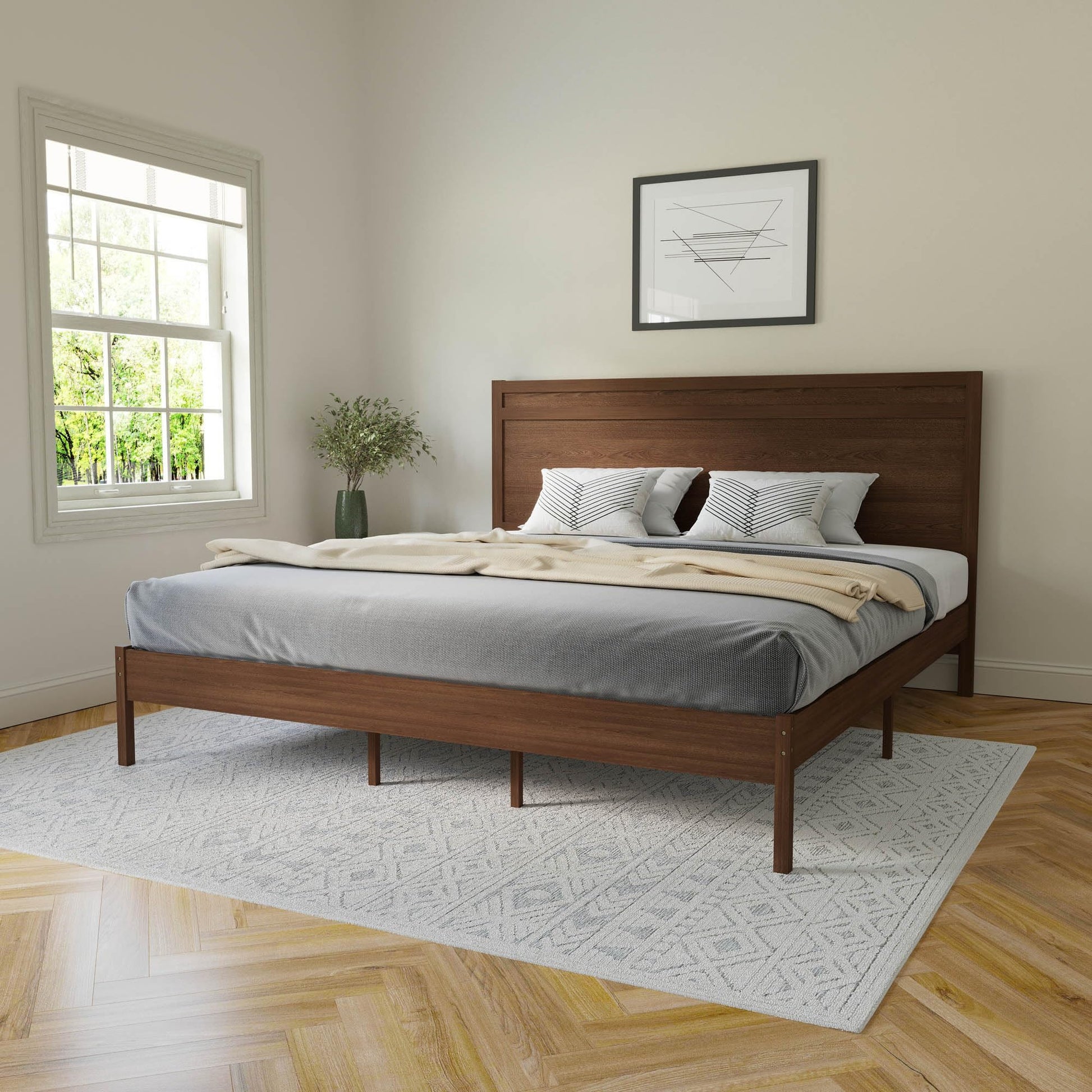 Flash Furniture Kingston Solid Wood Platform Bed with Wooden Slats and Headboard, No Box Spring Needed, King Size, Brown - WoodArtSupply