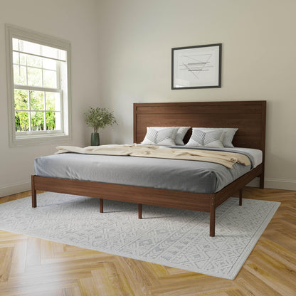 Flash Furniture Kingston Solid Wood Platform Bed with Wooden Slats and Headboard, No Box Spring Needed, King Size, Brown - WoodArtSupply