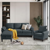 Chireca Sectional Sofa Set of 79.5" Convertible Sofa & Accent Chair, Small L Shaped 3 Seat Couch with Reversible Ottoman, Modern Linen Sofa Couch for Living Room, Office, Apartment, Dark Grey Chireca