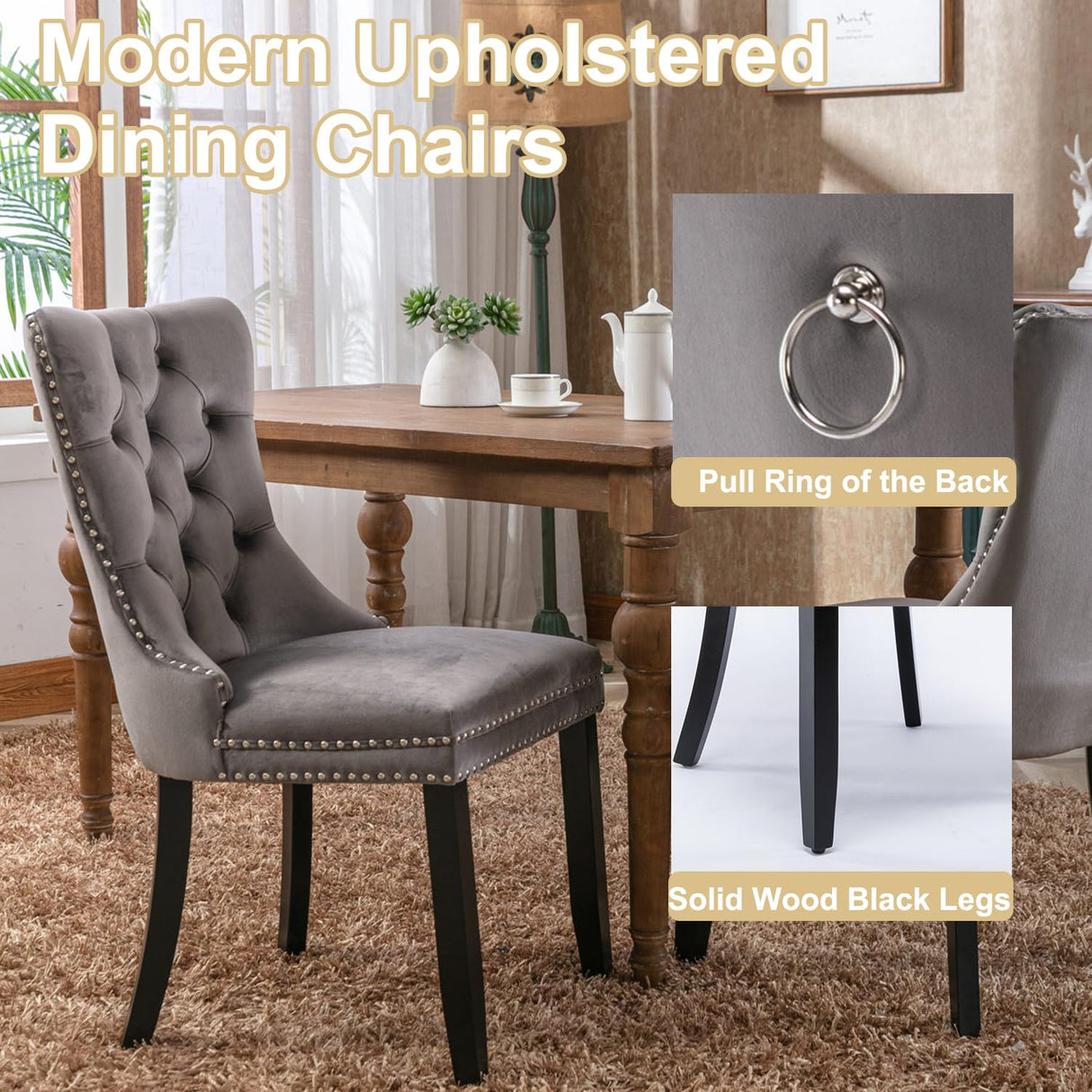 9-Piece Dining Table Set with 8 Upholstered Chairs, Rectangular Extendable Table Set for 8, Wood Dining Room Set for Kitchen Home, 78.74in (62.99in) Long Expandable Kitchen Table with 8 Chairs Henf