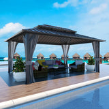 VEIKOU 12' X 16' Hardtop Gazebo, Outdoor Aluminum Gazebo, Double Roof Gazebo Pergola, Heavy Duty Patio Gazebo w/Netting and Curtains for Garden, Deck, Backyard VEIKOU