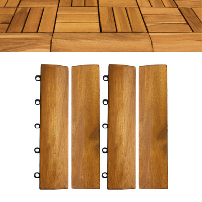 CLOVERHOLM Pack of 4 Pieces Teak Deck Tiles Border (2 Male-Pegs, 2 Female-Hook), Trim Pin End of Outdoor Floor Tiles, Loop End Piece for 12”x12" Shower Floor Wood, Dance Floor (12 Inch, Natural)