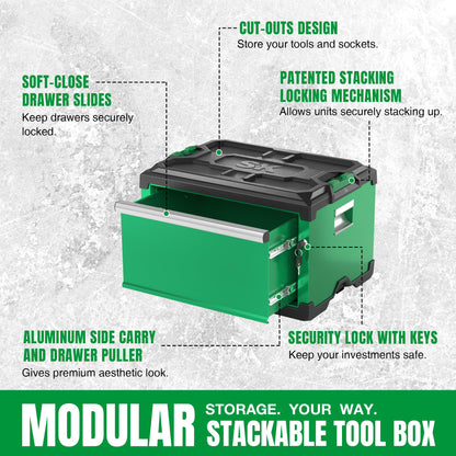 SK Modular Stackable Storage Tool Box, 20.5 Inch, 1-Drawer Steel Box, Patented Auto-Lock Mechanism, Holds up to 60 Lbs - WoodArtSupply