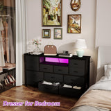 LIVEHOM Dresser TV Stand with Power Outlet & LED for 45'' TV, Long Dresser for Bedroom with 12 Drawers, Wide Console Table for Storage in Closet, Living Room, Entryway, Wood Top LIVEHOM