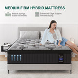 VISCOUNTESS King Mattress, 9 Inch Hybrid Mattresses Bed in a Box with Gel Memory Foam & Pocket Spring, Euro Top, Medium Firm for Back Support & Pressure Relief, Motion Isolation, Grey VISCOUNTESS