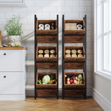 LITTLE TREE 3-Tier Basket Stand, Wooden Floor Stand Shelving Unit, Rustic Standing Organizer Storage Rack for Kitchen, Bathroom, Living Room LITTLE TREE