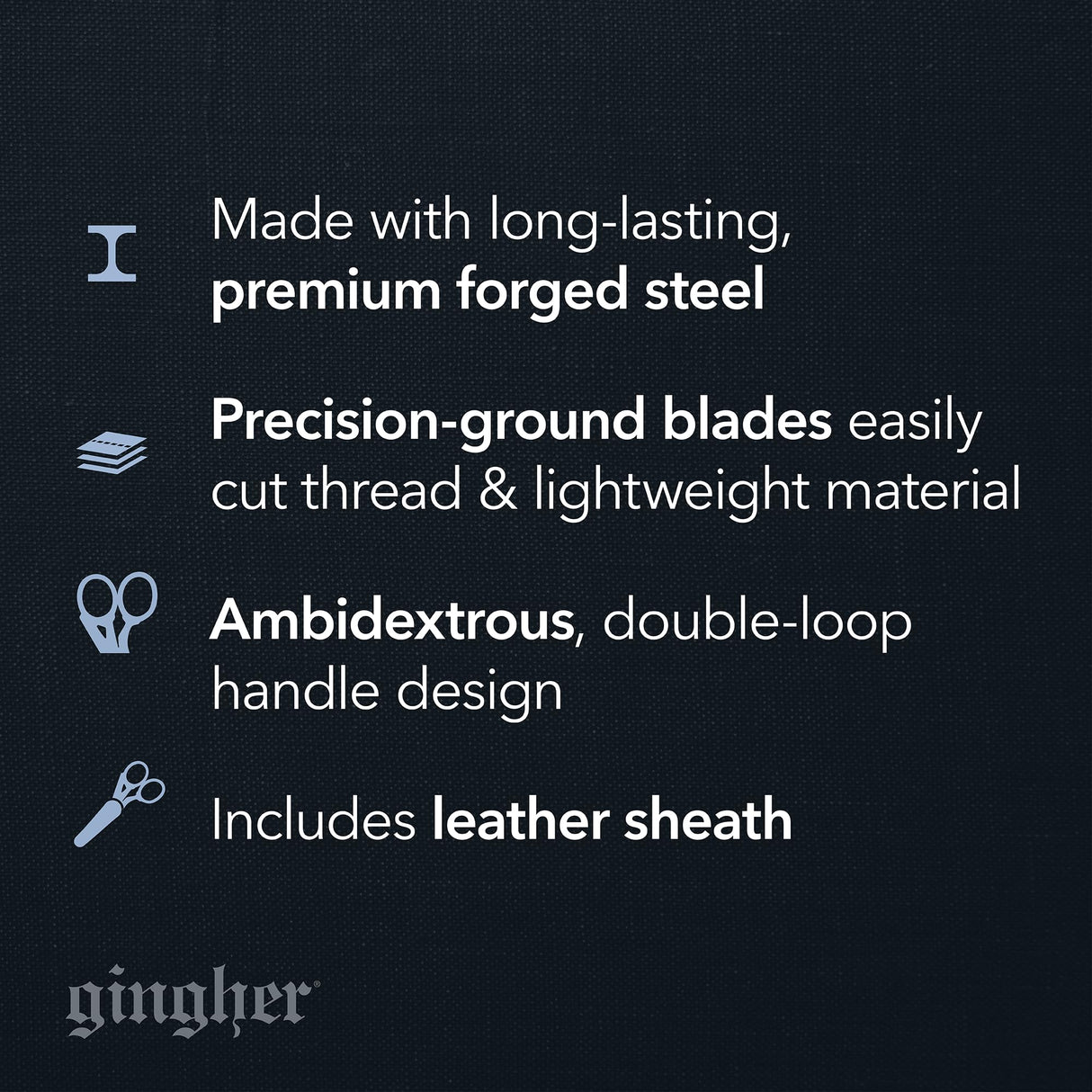 Gingher Stork Embroidery Scissors and Leather Sheath - 3.5" Craft Scissors for Fabric, Thread, and Needlework Yarn Cutting - Gold Fiskars