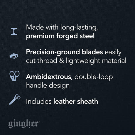 Gingher Stork Embroidery Scissors and Leather Sheath - 3.5" Craft Scissors for Fabric, Thread, and Needlework Yarn Cutting - Gold Fiskars