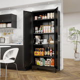 Metal Storage Cabinet with Doors, 75" Tall Kitchen Pantry Storage Cabinets, Black Pantry Cabinets with Adjustable Shelves, Home Office Cabinet, Large Cupboard, High Leveling Feet- Assembly Required MetalMax