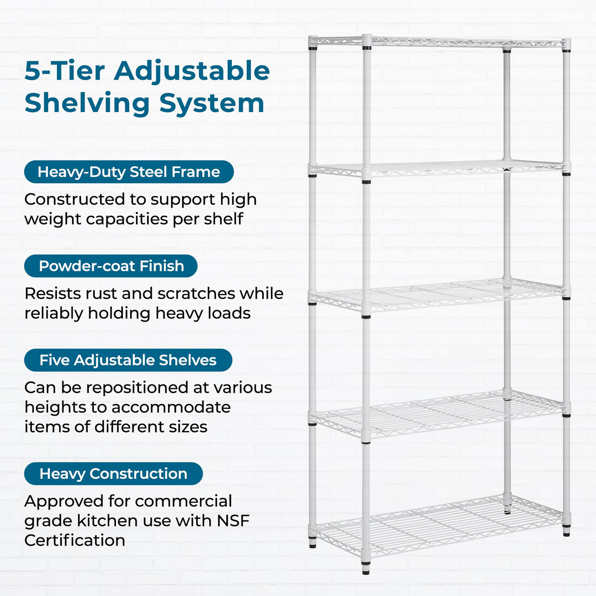 Honey-can-do SHF-01573 5-Tier Adjustable Shelving System, 14-Inch by 36-Inch by 72-Inch, White Honey-Can-Do