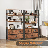 6 Tier Bookshelf, 47-Inch Small Bookcase with 3 Fabric Storage Drawers, Wood and Metal Book Shelf Storage Organizer, Industrial Display Standing Shelf Unit for Bedroom, Living Room, Rustic Brown Mexin