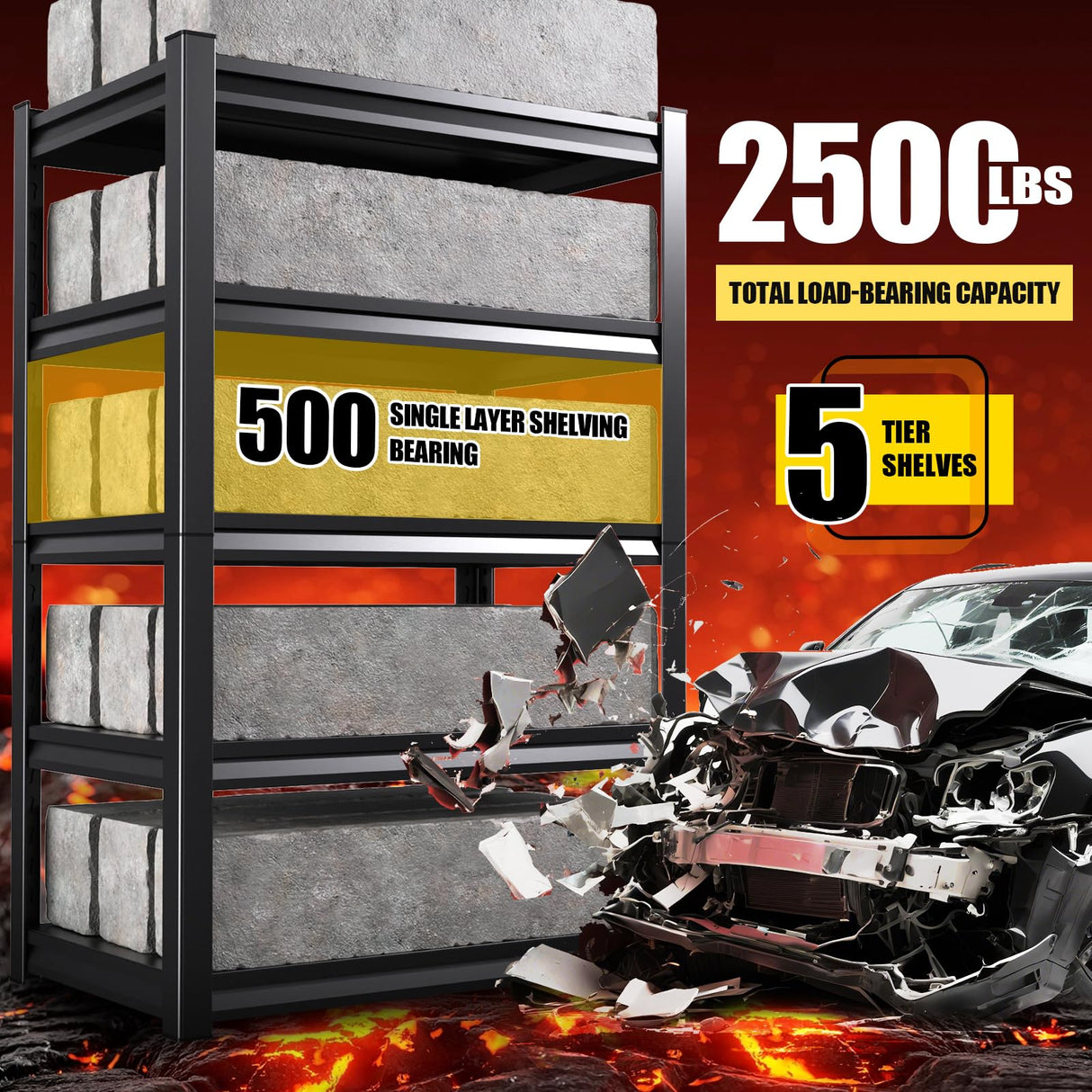 72”H Garage Shelving,Adjustable Garage Storage Shelves,2500LB Heavy Duty Shelves,Easy Assembly Metal Shelves, 5T Shelving Unit Metal Shelf Rack for Basement Industrial Black 72''H*35.4''W*15.7''D ZIWJHK