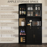 Fatmok Kitchen Pantry Cabinet with Charging Station, 71" Tall Modern Farmhouse Wood Kitchen Cabinet with a Large Drawer & Shelves, Freestanding Kitchen Hutch Cabinet with Microwave Stand, Cupboard Fatmok