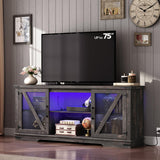 HOOBRO Farmhouse TV Stand, TV Stand for 75 Inch TV, Media Entertainment Center with LED Lights and Power Outlets, TV Console Table for Living Room, TV Stand with Storage, Dark Rustic Oak FP71UDDS01 HOOBRO