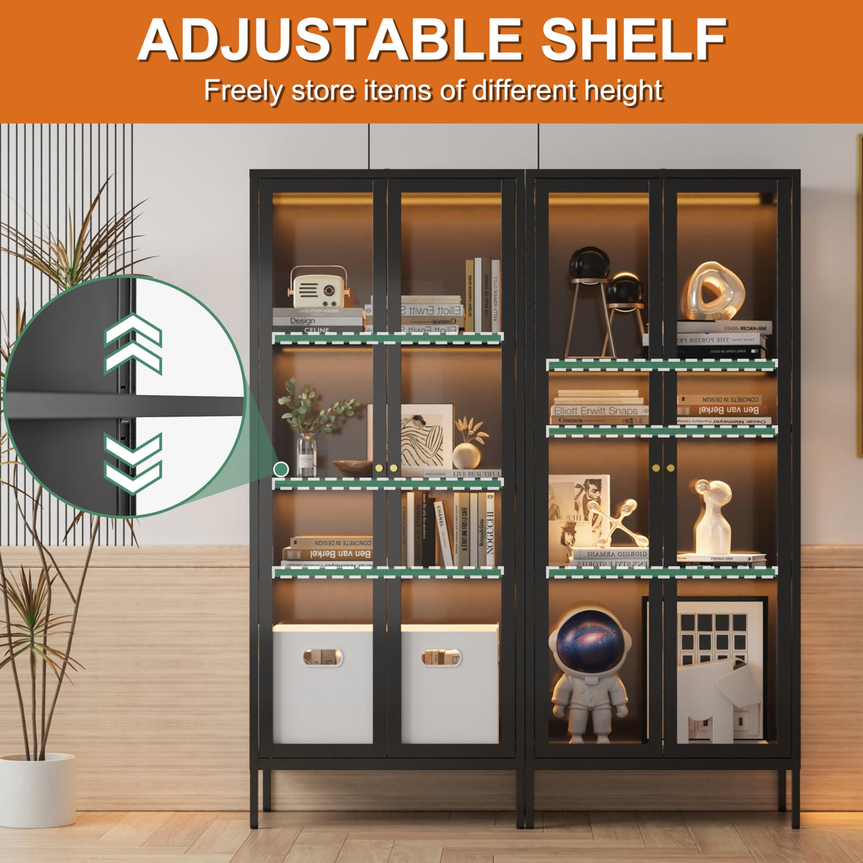 TIMELESS PIECES 66" H Glass Display Cabinet 4-Tier,Lighted Display case,Curio Cabinet with Glass Doors and Adjustable Shelves,Display Shelf for Collectibles,Living Room TIMELESS PIECES