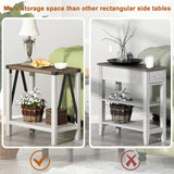 ChooChoo Farmhouse End Table for Small Spaces, Narrow Side End Table with Storage Shelf, Rustic A-Design Nightstand Sofa Table for Living Room, Bedroom (White & Brown) ChooChoo