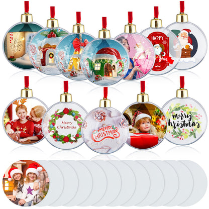 Hotop 12 Pcs Photo Ornament Ball Christmas Sublimation Blanks Photo Frame Ornaments Christmas Tree Hanging Photo Ball Decoration DIY Plastic Photo Baubles for Christmas Valentine's Day Decor