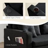 Krcix 3 in 1 Sofa Bed, 56 Inch Convertible Pull Out Couch, Loveseat Sleeper Sofa with Cup Holders, USB, Couch Bed for Living Room, Bedroom, Apartment, Black Krcix