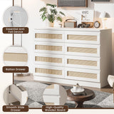 GarveeHome Rattan 8 Drawer Dresser, 47 in Modern Natural Chest of Drawer, Large Wooden Bedroom Dresser with Drawers, Farmhouse Accent Furniture for Living Room, Entryway GarveeHome