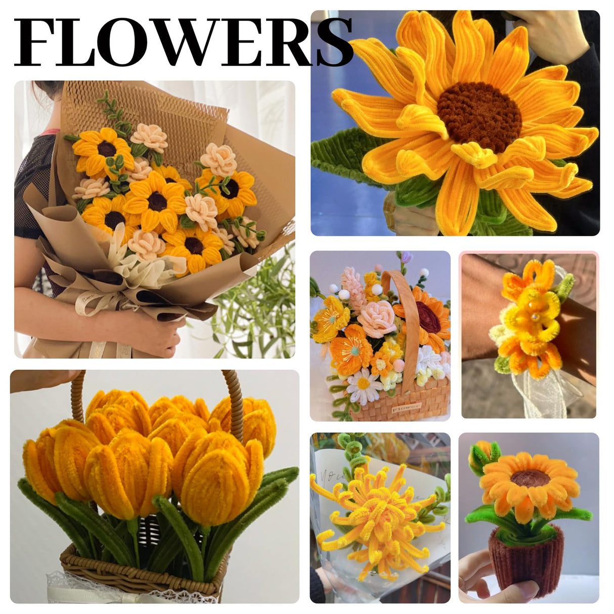 TOAOB 200pcs Pipe Cleaners Craft DIY Sunflowers Bouquets Making Kit Chenille Stems Artificial Flowers Craft Kit for DIY Art and Crafts Party Wedding Home Decorations TOAOB THE ONE AND ONLY BABY