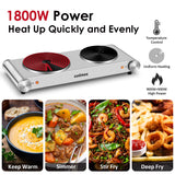 CUSIMAX Hot Plate, Electric Double Burner, 1800W Cast Iron Countertop Cooktop, Portable for Cooking, Compatible for All Cookwares, Easy Clean, Upgraded Version CUSIMAX