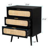 RARZOE 2 Sets of Rattan Nightstand Dresser Chest of 3 Drawers, Wood Storage Dresser Cabinet Organizer Unit for Bedroom Living Room Closet Office(Black) RARZOE