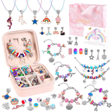 ELLENER Girls Bracelet Making Kit,A Perfect Birthday Gifts for girls age 6 7 8 9 10,Jewelry Making Kit with Jewelry Box,Fun and Easy to Make,Cute Sparkling that Inspires Creativity and Self-Expression ELLENER