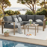 VONZOY 6 Pieces Patio Furniture Set, Wood-Look Metal Outdoor Sectional Furniture Conversation Set, L Shape Patio Couch with Side Table, 6.5" Thick Olefin Cushions for Garden, Backyard, Deck(Dark Grey) VONZOY