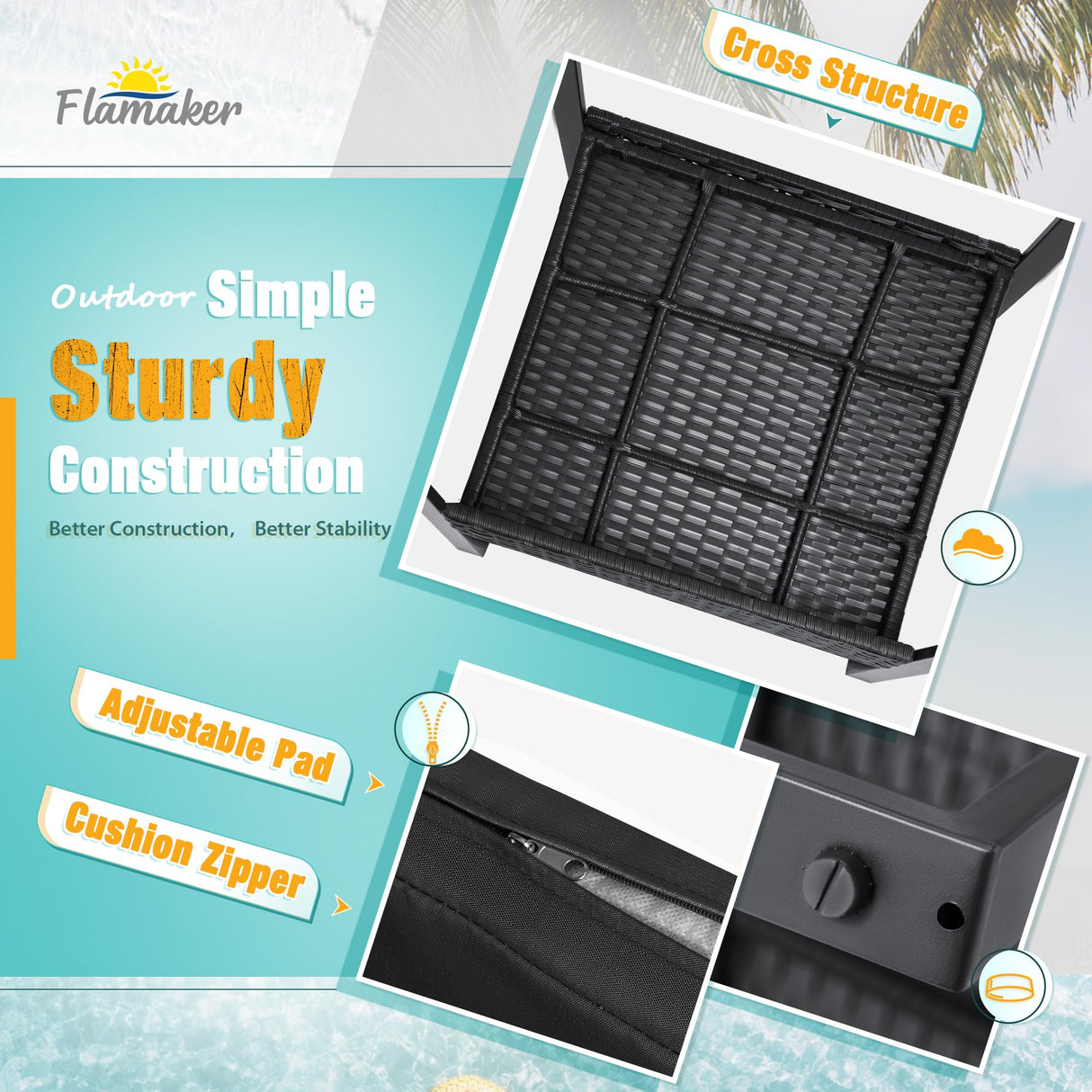 Flamaker 3 Pieces Patio Set Outdoor Wicker Furniture Sets Modern Rattan Chair Conversation Sets with Coffee Table for Yard and Bistro (Black) Flamaker