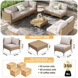 SunloungeCo 9-Piece Patio Furniture Set, Outdoor Wicker Sectional Sofa with Coffee Table, Anti-Slip & Thick All-Weather Cushions for Sunroom,Garden,Backyard, Beige SunloungeCo
