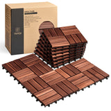 THYOI 10 Pcs Interlocking Deck Tiles 12" x 12", Patio Flooring Outdoor Waterproof, Acacia Wood Tiles All Weather, Floor Tiles for Balcony, Backyard, Indoor and Outdoor use (Round Joint, Dark Brown) THYOI