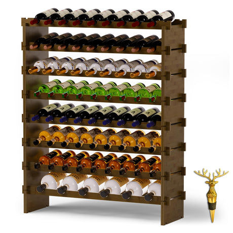 Wine Rack Freestanding Floor, Bamboo 8-Tier 69 Wine Bottle Holder Racks Countertop Cabinet Display, Wooden Stackable Modular Wine Storage Organizer Shelves for Kitchen Bar Cellar Dining Room Walnut MHXW SXPN