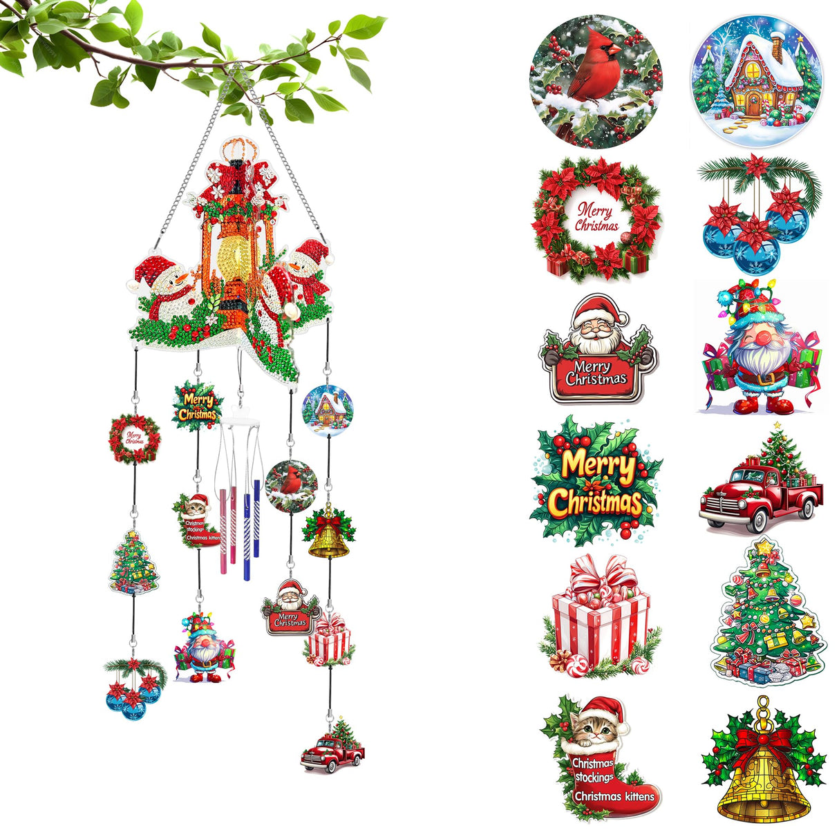Ginfonr Wind Chimes Diamond Art Kit for Adults, 3D Suncatchers Christmas DIY Craft Kit with Crystal Pendant Hanging Ornaments, Acrylic Windcatcher for Patio, Backyard, Indoor & Outdoor Decor Ginfonr