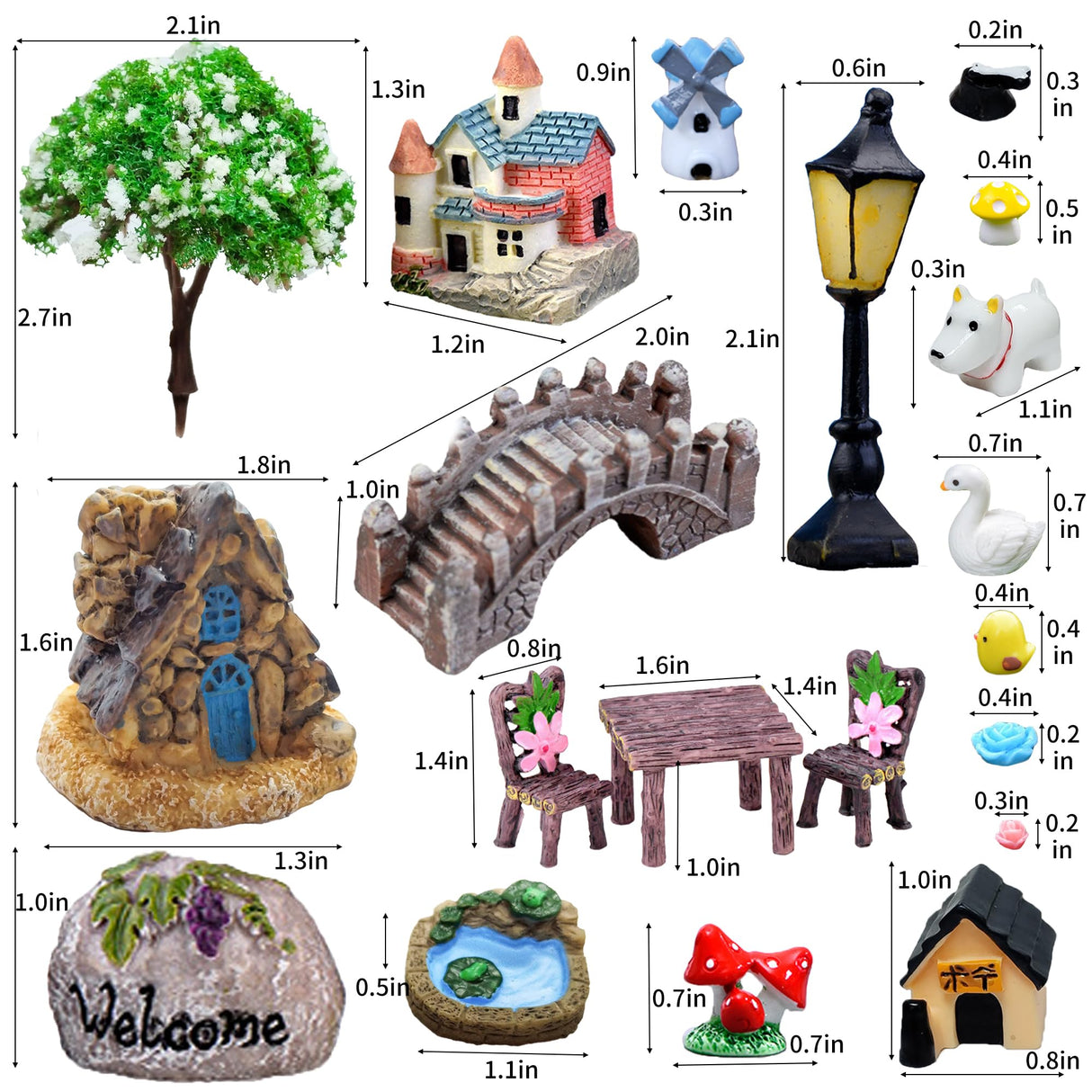 67PCS Cute Fairy Garden Accessories Miniature Figurines Mini Resin Animals Flower Tree House Bridge Mini Figurines Micro Landscape Decoration Fairy Garden Potted Plant Terrarium Decor Outdoor RFSRZ