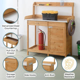 Convenience Concepts Deluxe 1 Drawer Potting Bench with Storage Cabinet and Shelves, Light Oak Convenience Concepts