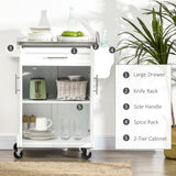 HOMCOM Kitchen Island on Wheels, Rolling Kitchen Cart with Stainless Steel Countertop, Drawer, Towel Rack and Spice Rack, Utility Storage Trolley, White HOMCOM