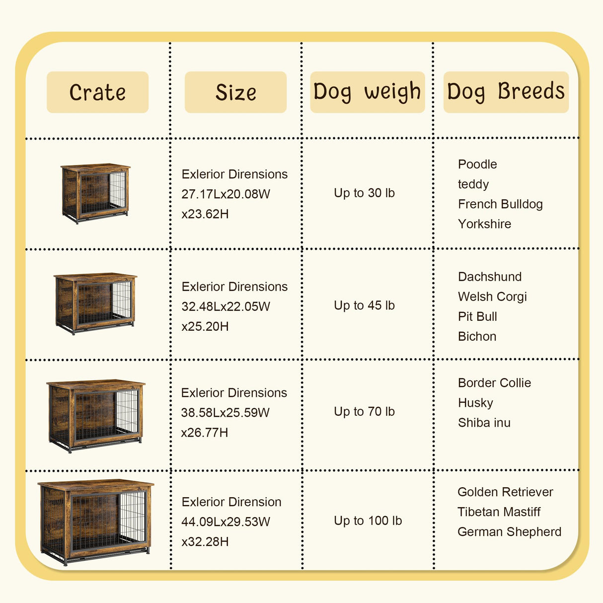 JY QAQA Dog Crate Furniture, Wooden Dog Crate Table, Double-Doors Dog Furniture, Indoor Dog Kennel, Dog House, Dog Cage/Brown/L JY QAQA PET