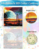 TOCARE Framed Paint by Numbers Kit for Adults Beginners, Bridge Paint by Number with Frame, Sunset Paint by Number Framed Canvas (10x10 Inch, Without Easel) TOCARE