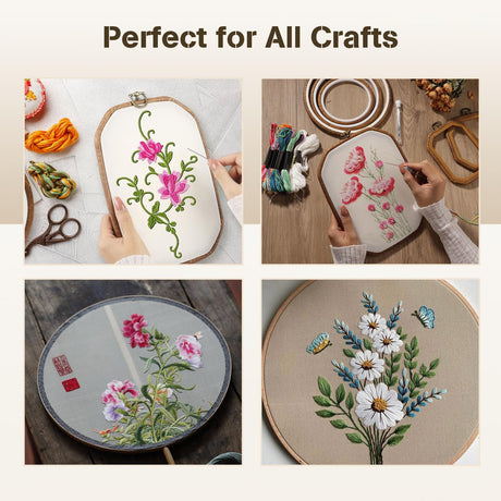 9 Pack Embroidery Hoop Frame, Large Imitated Wood Display Frame, Cross Stitch Hoop Ring for Art Craft Sewing Decorative Ornaments, Circle Oval Octagonal Shape Varku