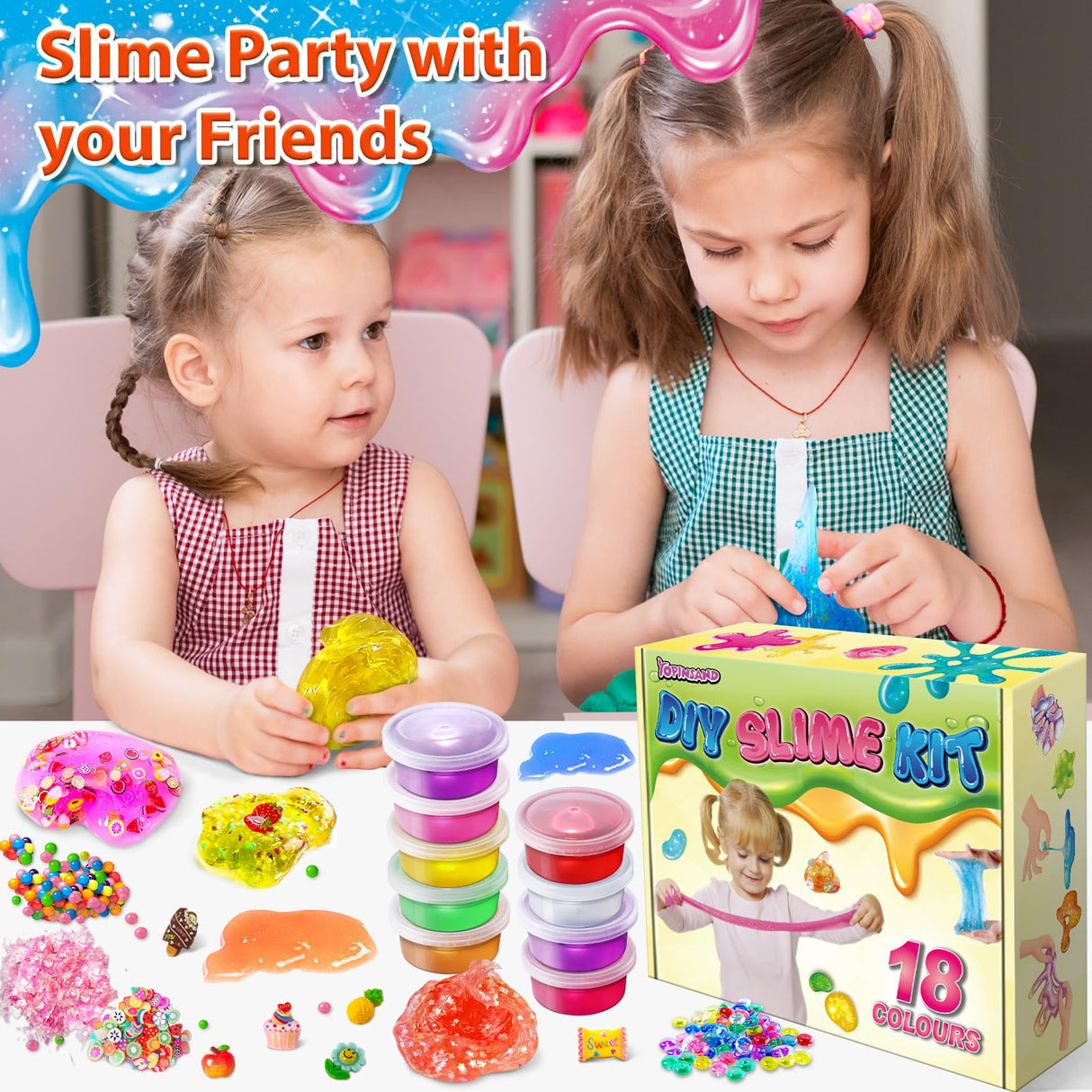 18 Cups DIY Slime Kit, Slime Making Kit for Girls, Crystal Clear, Glow in The Dark Slime with Add-ins, Foam Balls, Charms, Party Favors Gift Toys for Kids 3-12 YOPINSAND