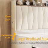 ANTCOR Upholstered Queen Bed Frame with 3 Storage Drawers and Charging Station in Beige ANCTOR