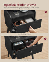 VASAGLE Nightstands, Set of 2, Bedside Tables with Hidden Drawers, Mid-Century End Tables, Ebony Black VASAGLE