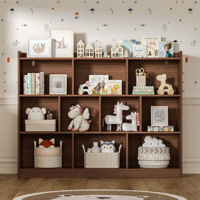 DIYART 3-Tier Brown Bookshelf with 10-Cube Storage for Modern Living Spaces