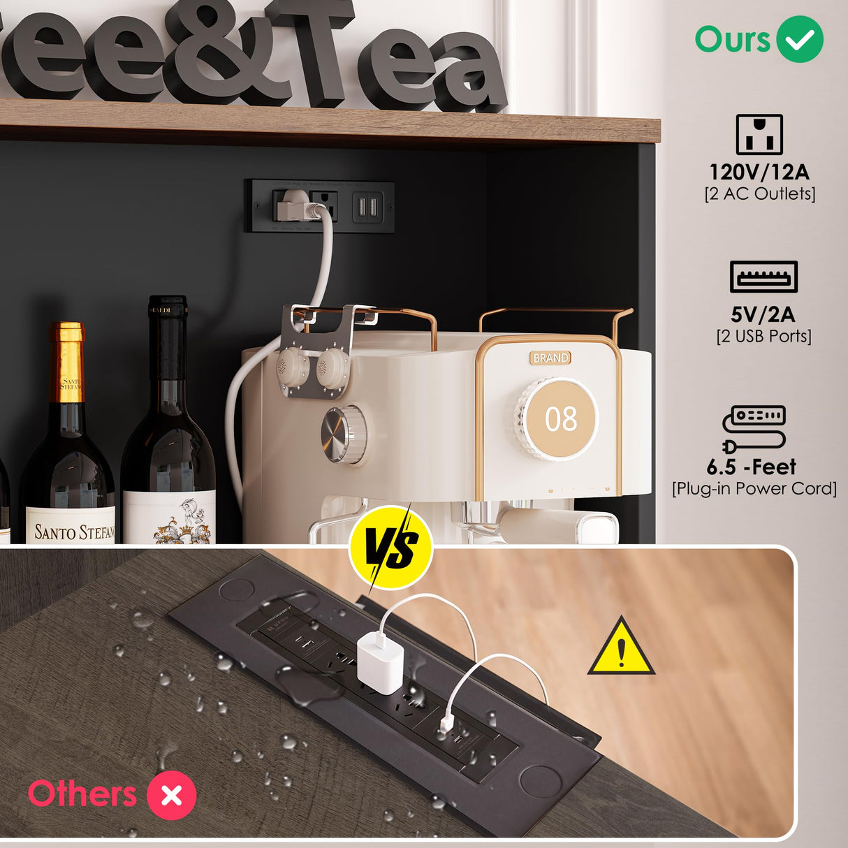 HIFIT Kitchen Pantry Buffet Cabinet with Storage and Charging Station, Farmhouse Kitchen Storage Cabinet Coffee Bar with Wine Rack|Barn Door|Microwave Stand|Door Shelves for Living Room, Black HIFIT