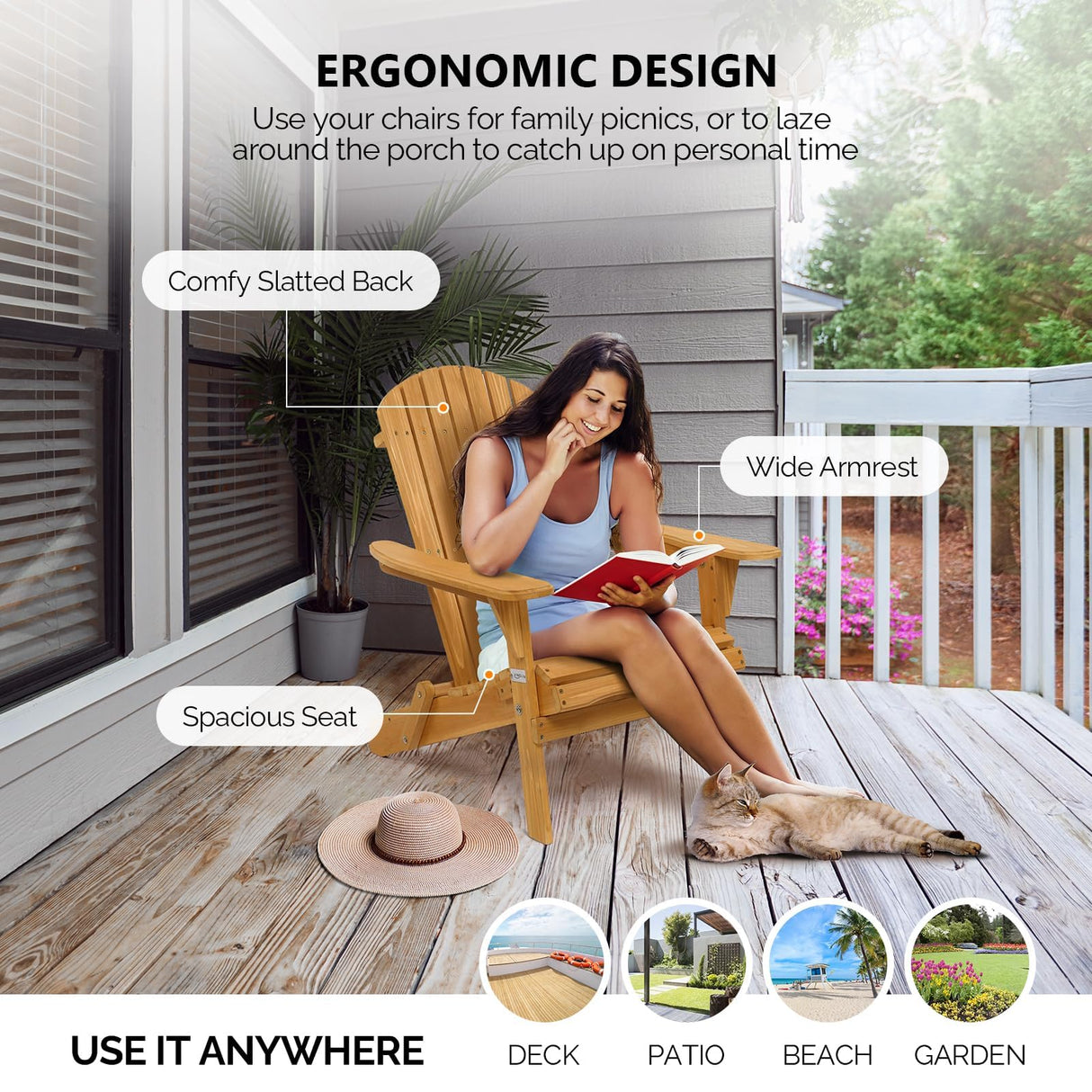 VINGLI Folding Adirondack Chairs Set of 4 Clearance Weather Resistant/Lawn Cheap Fire Pit Highwood Lounge Chairs-Patio Furniture Sets for Campfire, Bonfire VINGLI