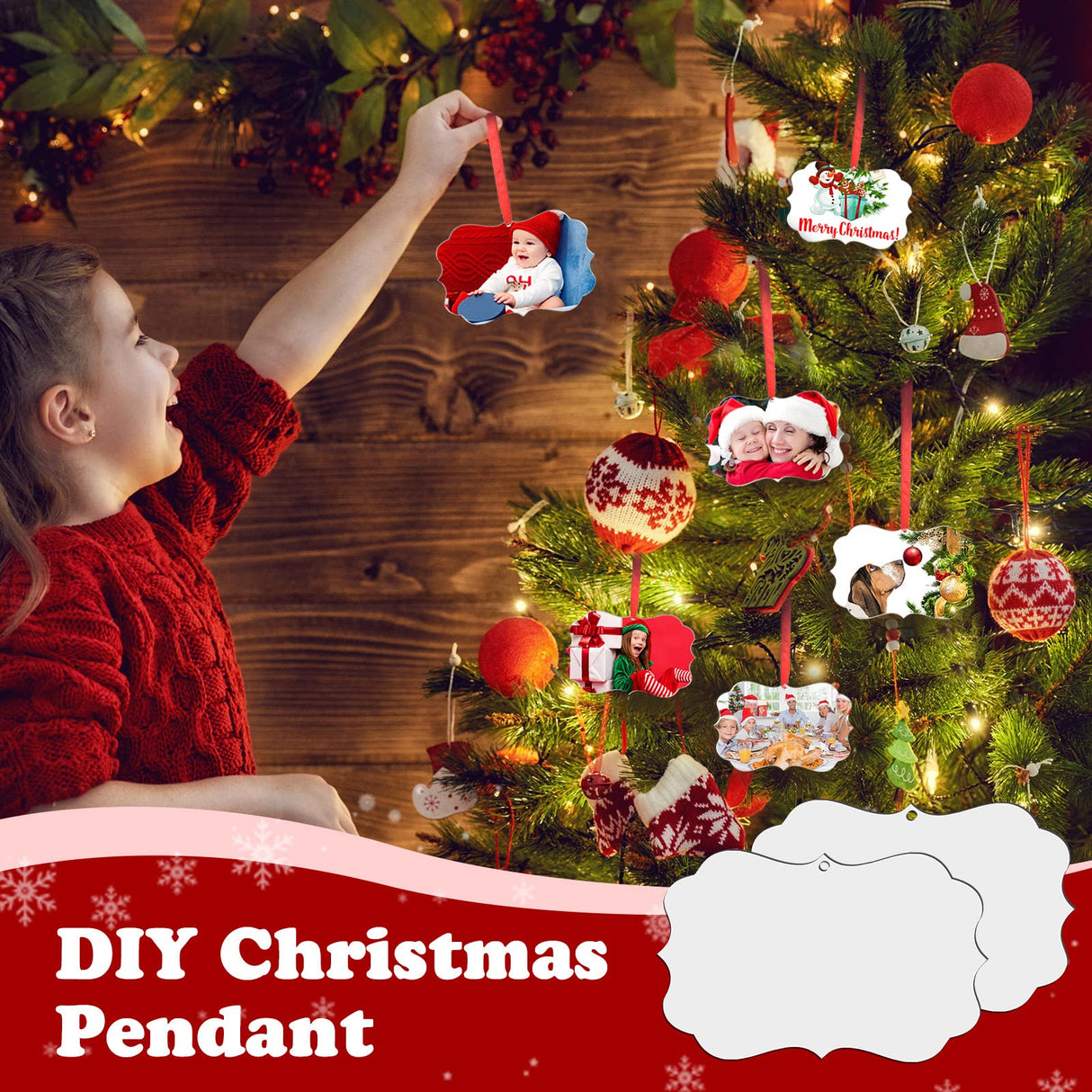 24 Pieces Christmas Sublimation Ornament Blanks MDF Sublimation Ornaments Double Sided Hanging Ornament with Rope Christmas DIY Ornament Supplies for Christmas Wedding Party Home Decor Maitys