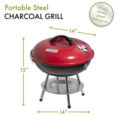 Cuisinart 14" Inch BBQ, 14" x 14" x 15", Portable Charcoal Grill, (Red), CCG-190RB