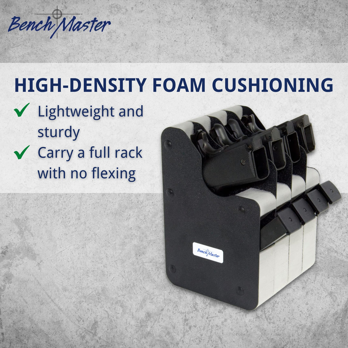 BenchMaster Vertical Pistol Rack, Handgun Safe Storage, Holds 2 to 12 Pistols, Secure Gun Holder Organizer, Kydex and High-Density Foam, No Metal, Lightweight, Sturdy, No Flex, Made in USA BenchMaster