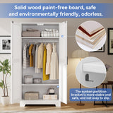 Wooden Armoire Wardrobe Closet, Wardrobe Cabinet with Door and Shelves, Freestanding Bedroom Armoires Clothing Storage Cabinet with Hanging Rod for Bedroom, Laundry Room, Cloak Room（White） Honsiva