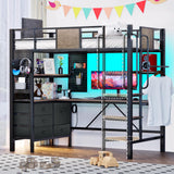 busyaeh Loft Bunk Bed with Desk Underneath, Loft Bed Twin Size with Desk, RGB LED Lights, and Charging Station, with Drawer Cabinets and Pegboards, Twin Max Load-Bearing Weight 400lbs, Oak Gray busyaeh